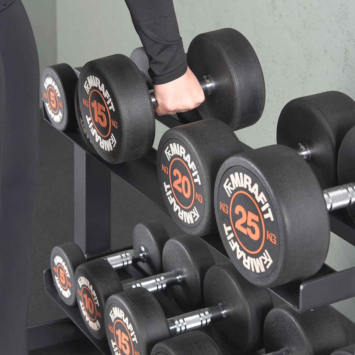 Mirafit Rubber Dumbbells With Rack - 5kg to 25kg Set