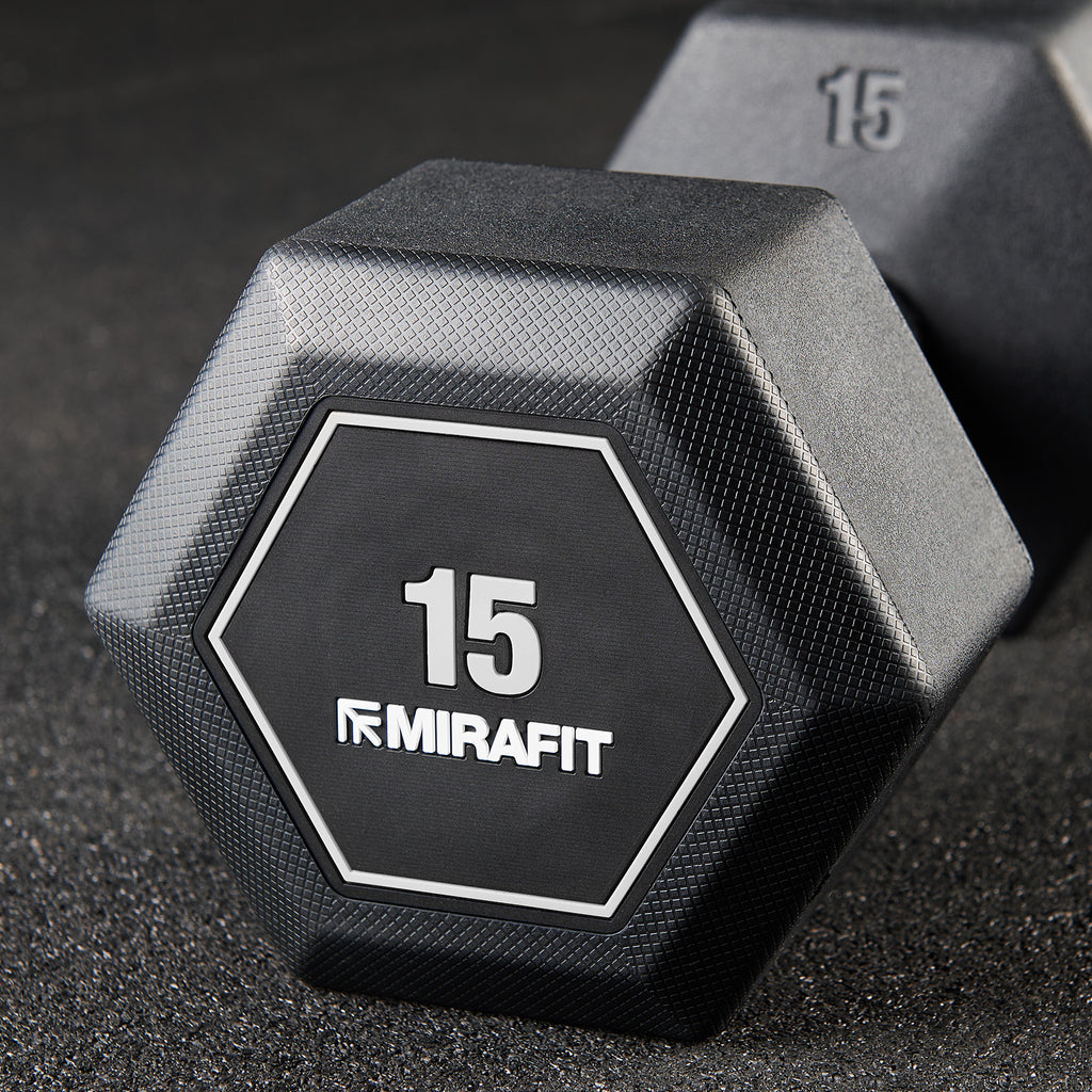 Mirafit 6 Pair Rubber Grip Hex Dumbbells + Storage Tree Kit