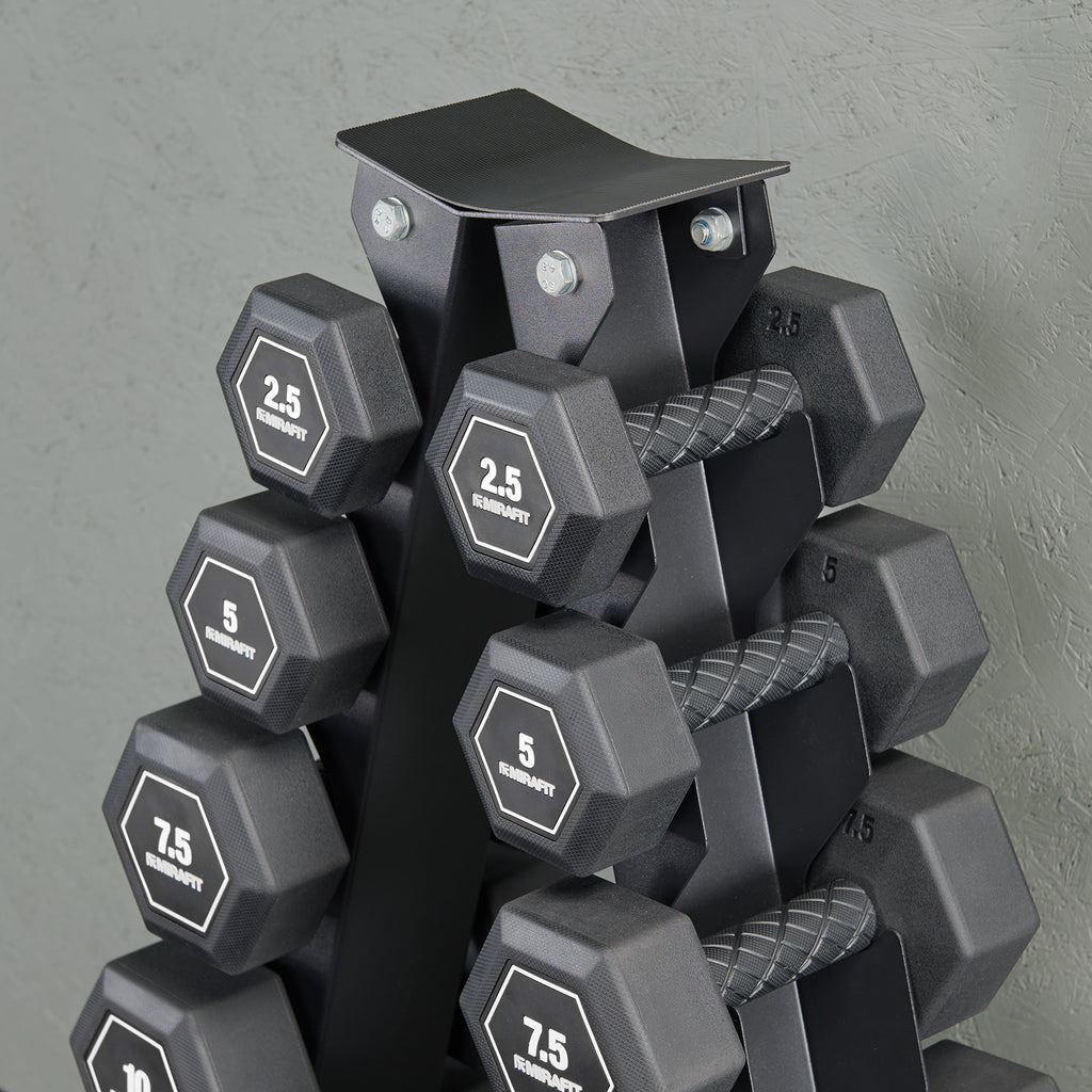 Mirafit 6 Pair Rubber Grip Hex Dumbbells + Storage Tree Kit