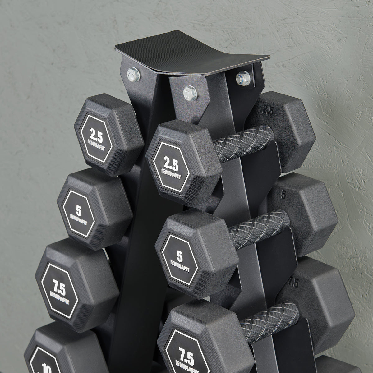 Mirafit 6 Pair Rubber Grip Hex Dumbbells + Storage Tree Kit