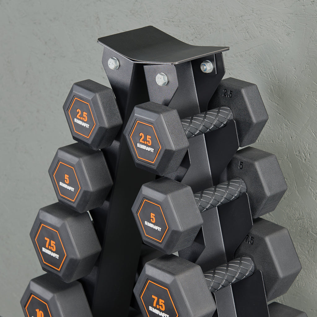 Mirafit 6 Pair Rubber Grip Hex Dumbbells + Storage Tree Kit