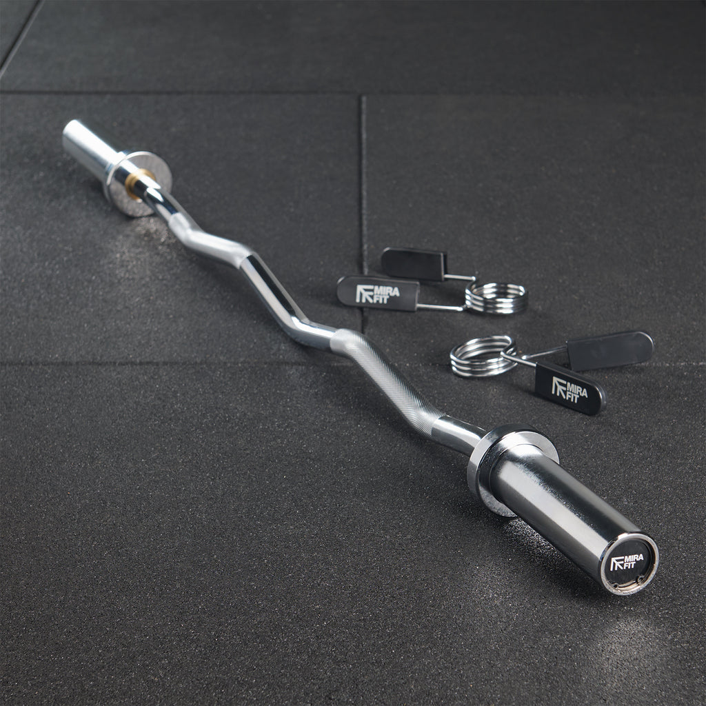 Mirafit Olympic EZ Curl Bar With Collars