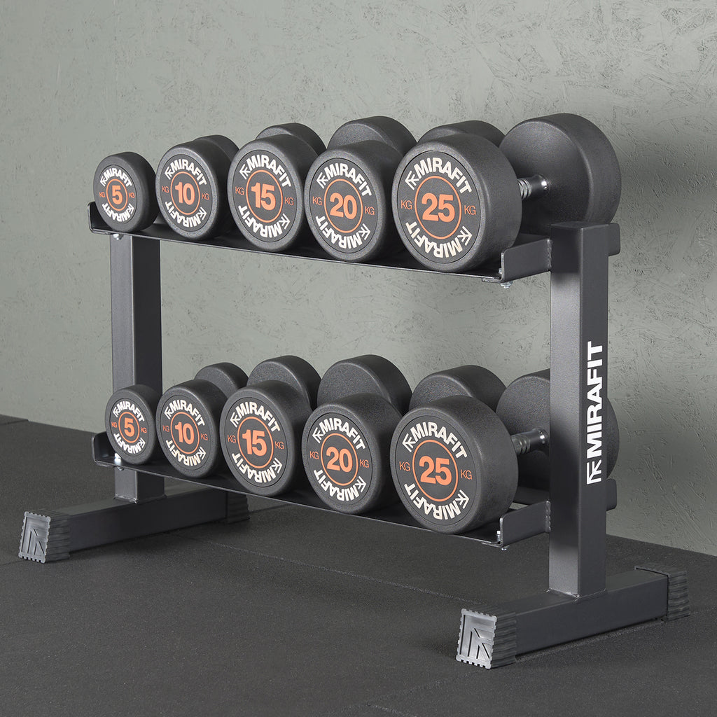 Mirafit Rubber Dumbbells With Rack - 5kg to 25kg Set
