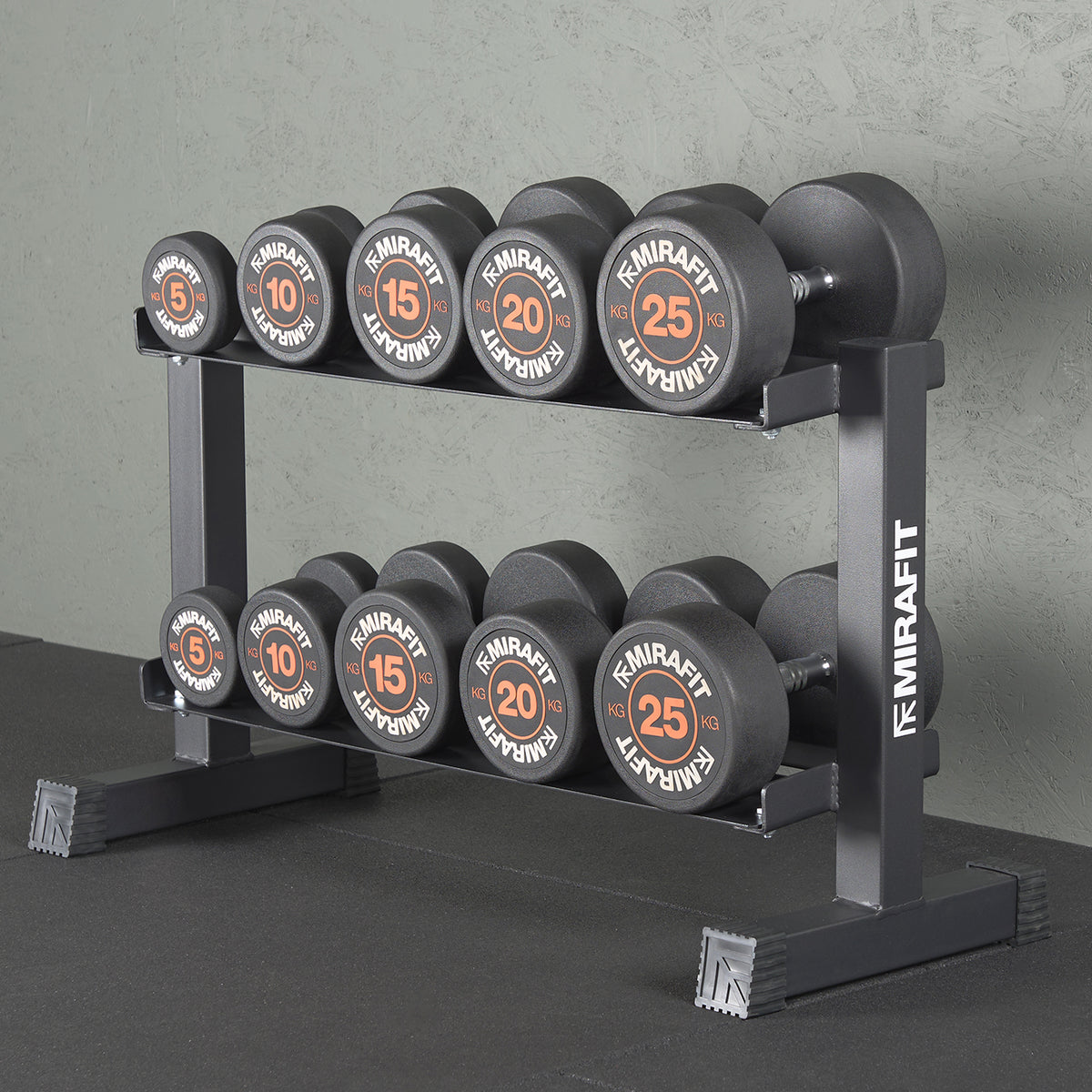 Mirafit Rubber Dumbbells With Rack - 5kg to 25kg Set