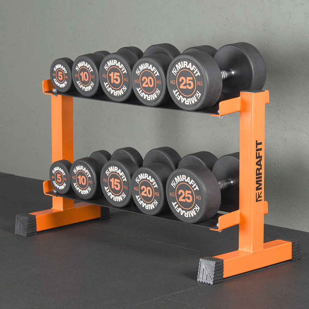 Mirafit Rubber Dumbbells With Rack - 5kg to 25kg Set