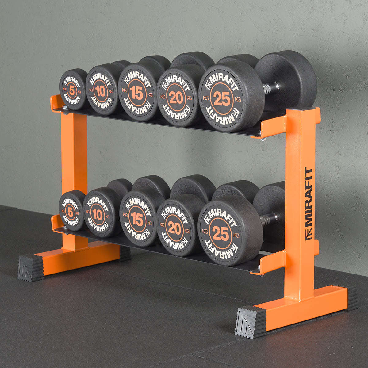 Mirafit Rubber Dumbbells With Rack - 5kg to 25kg Set