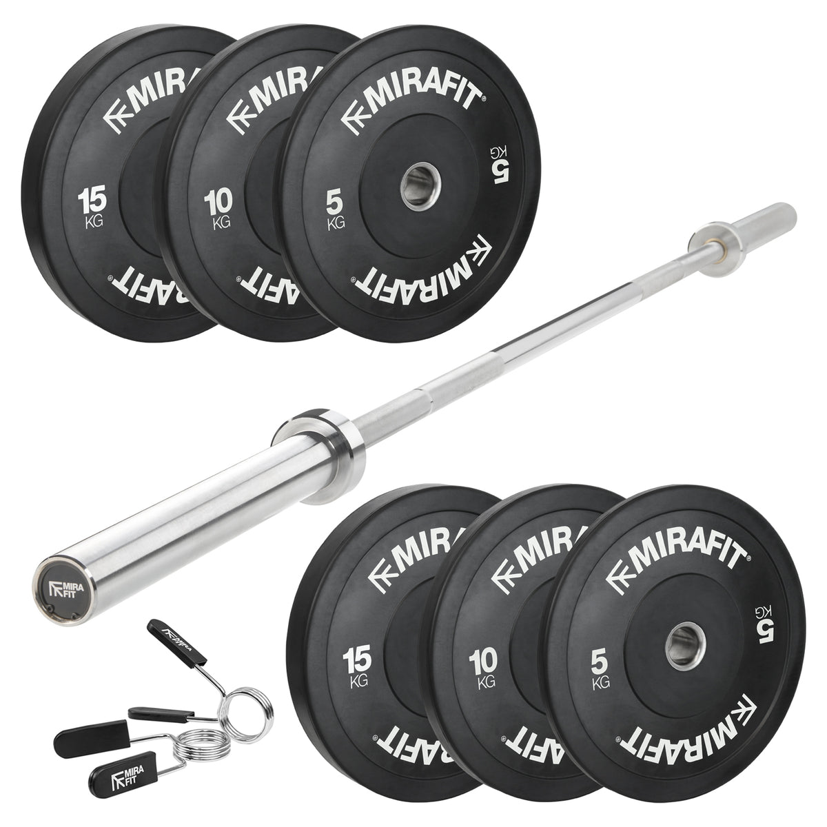 Mirafit Olympic Weight Bar & Bumper Plates Set