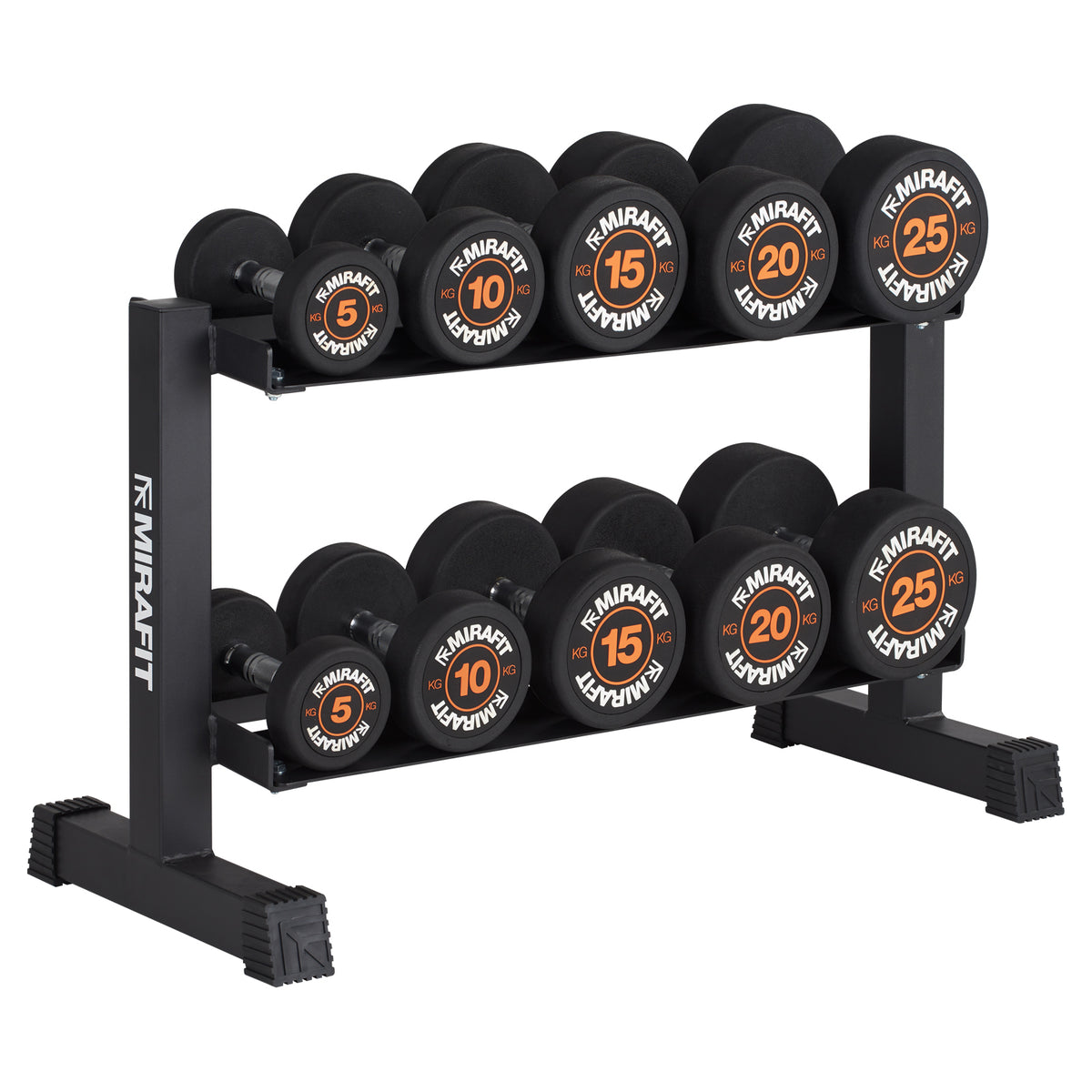 Mirafit Rubber Dumbbells With Rack - 5kg to 25kg Set