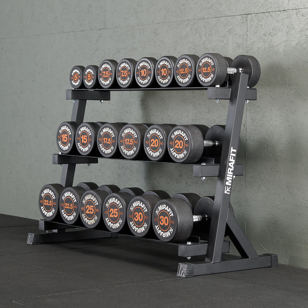 Mirafit Rubber Dumbbellset & 3-Laags Halterrek