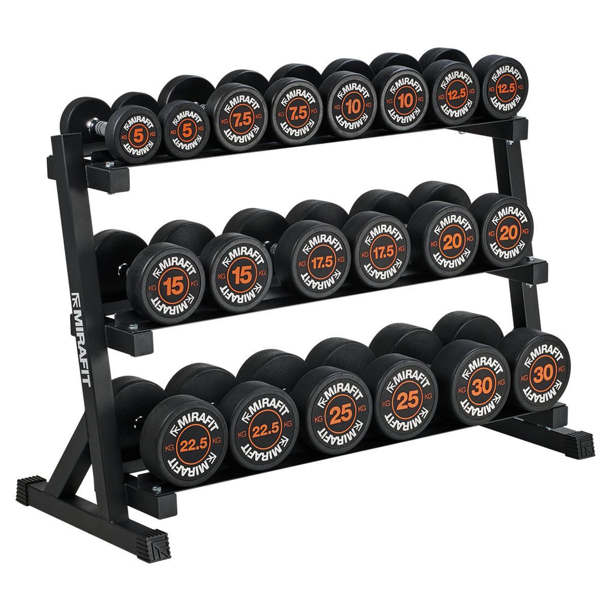 Mirafit Rubber Dumbbell Set & 3 Tier Weight Rack