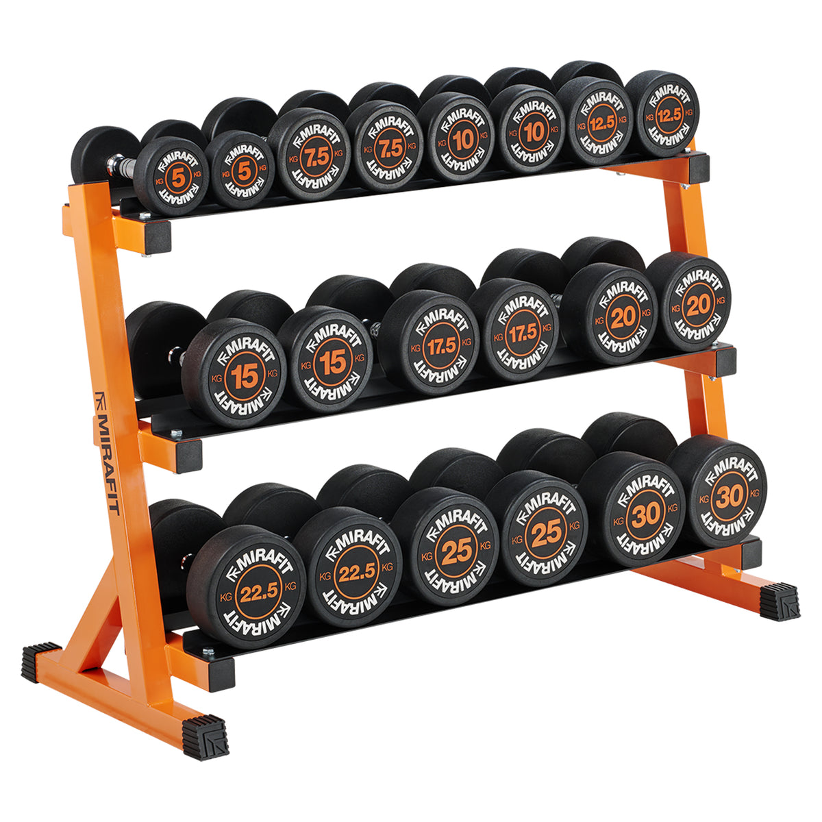 Mirafit Rubber Dumbbell Set & 3 Tier Weight Rack
