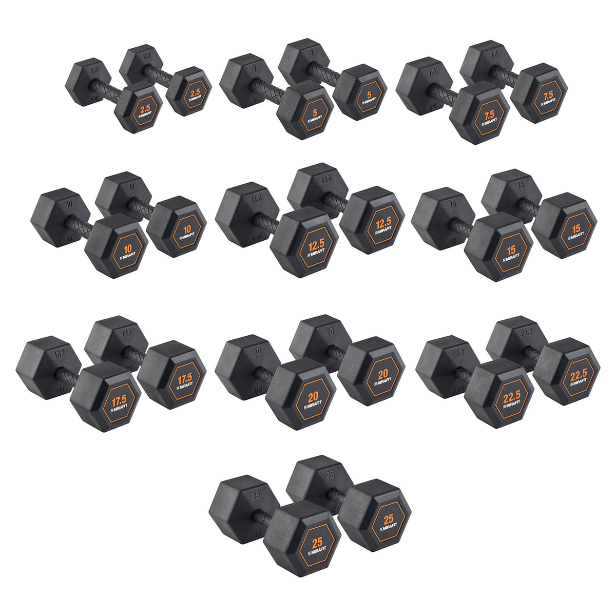 Mirafit Rubber Grip Hex Dumbbells