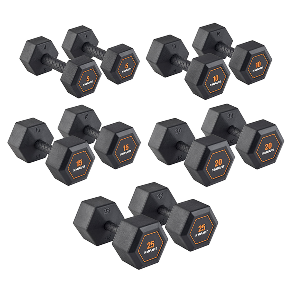 Mirafit Rubber Grip Hex Dumbbells
