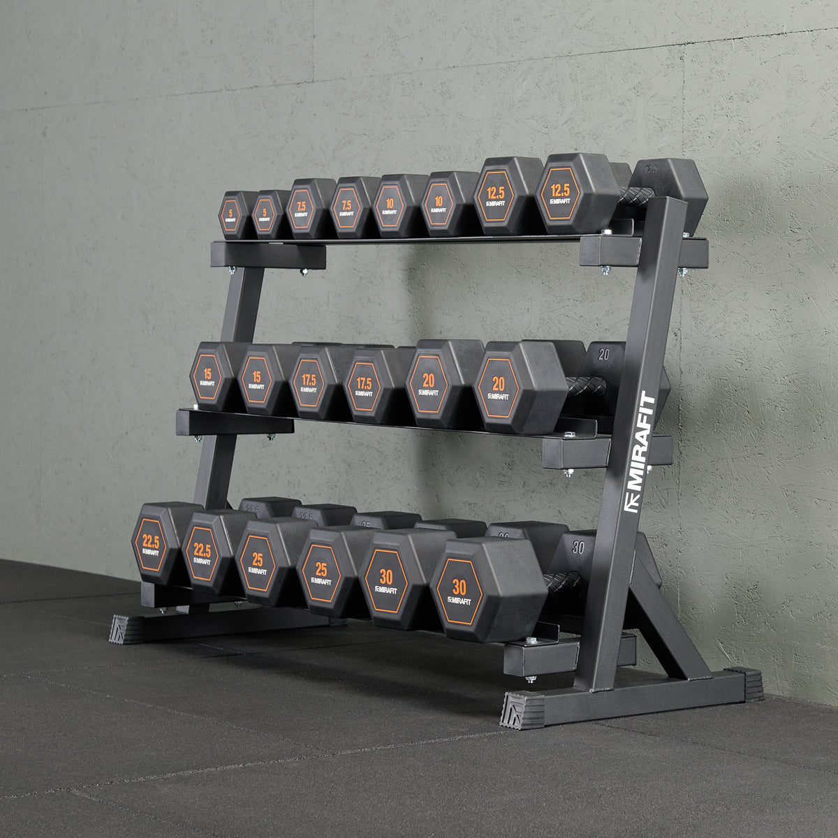 Mirafit Rubber Grip Hex Dumbbell Set & 3 Tier Weight Rack