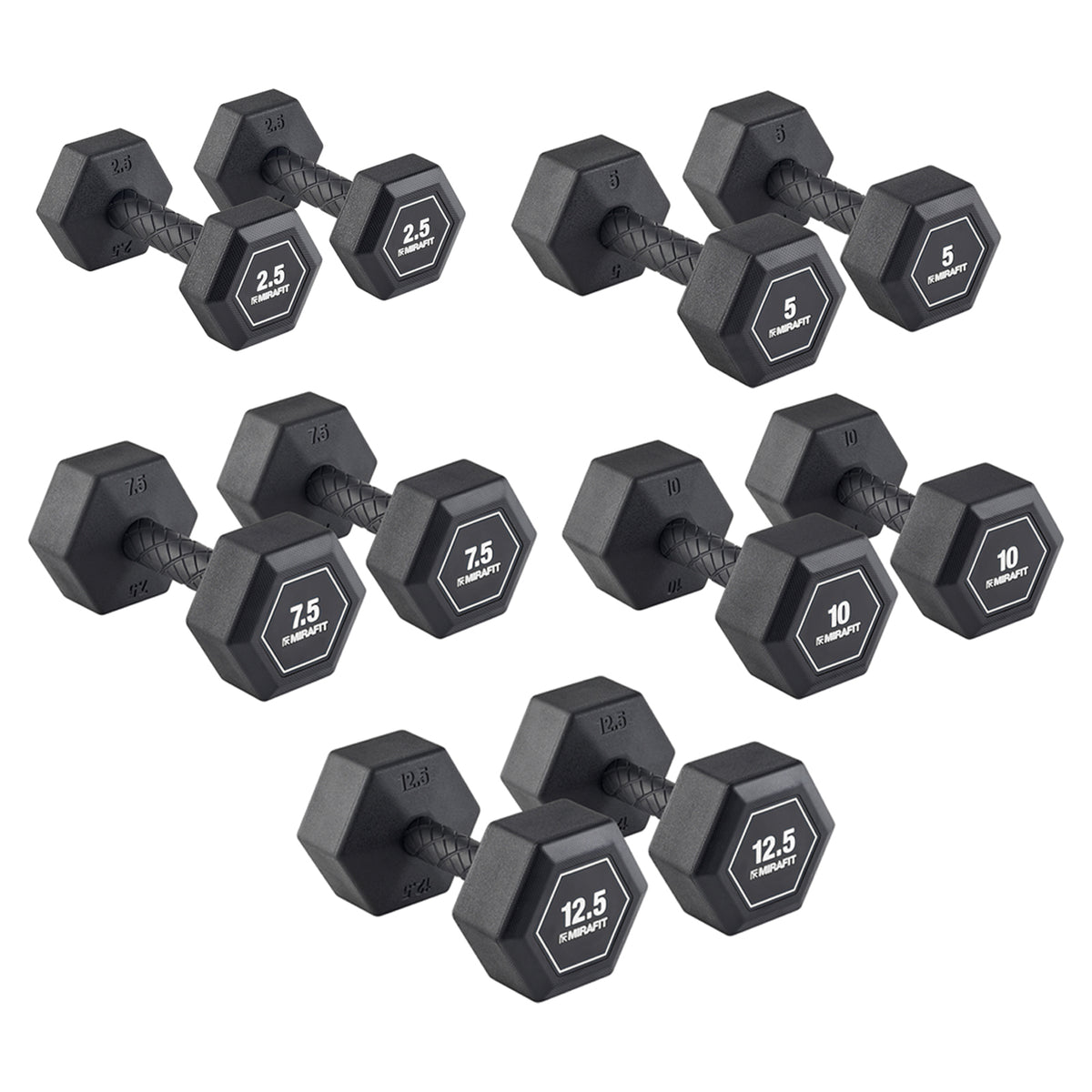 Mirafit Rubber Grip Hex Dumbbells