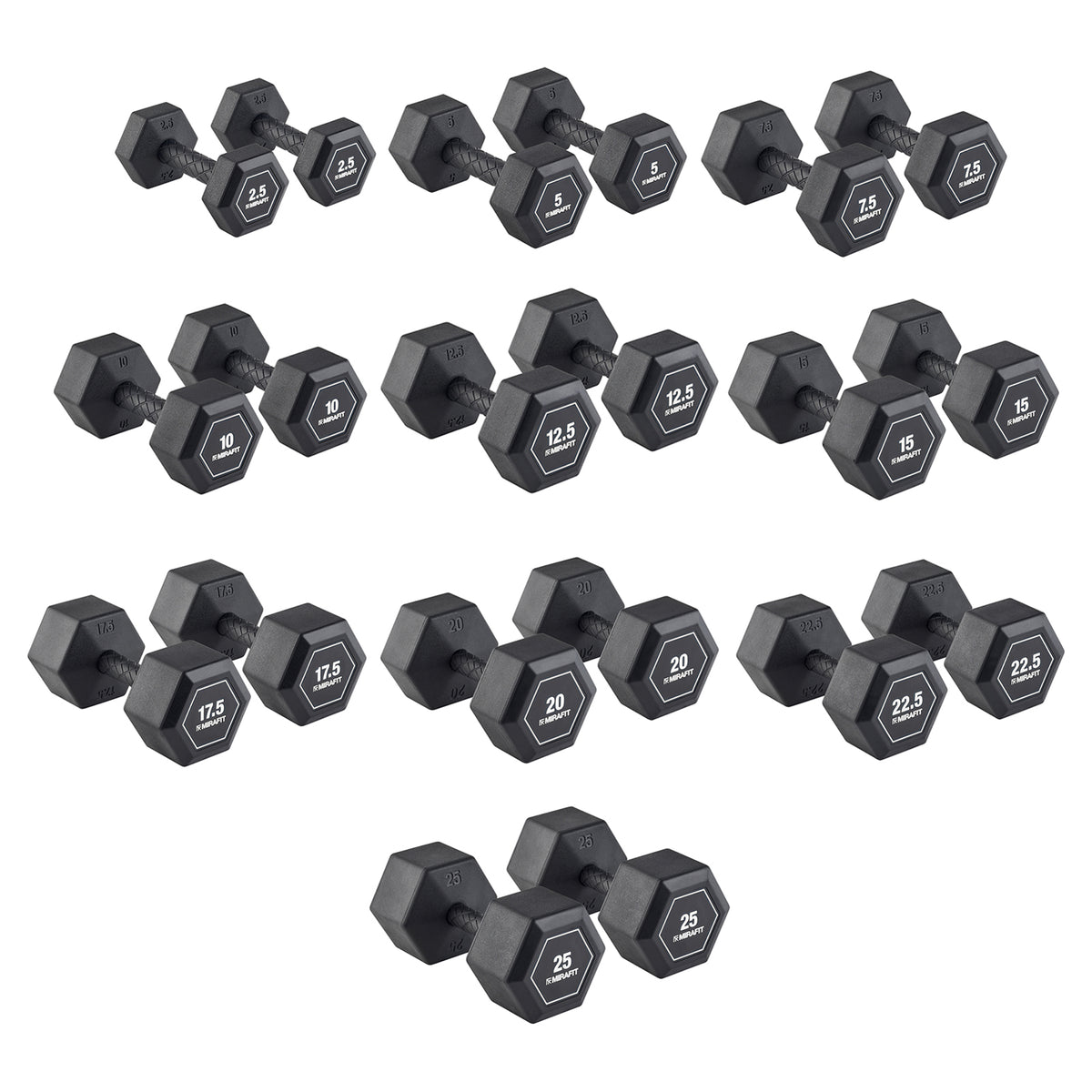 Mirafit Rubber Grip Hex Dumbbells