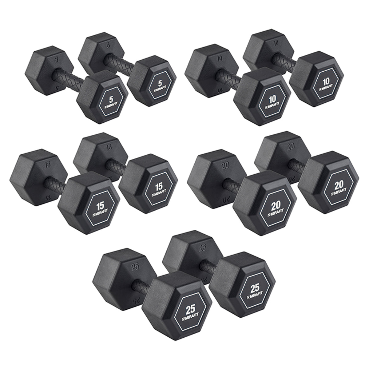 Mirafit Rubber Grip Hex Dumbbells