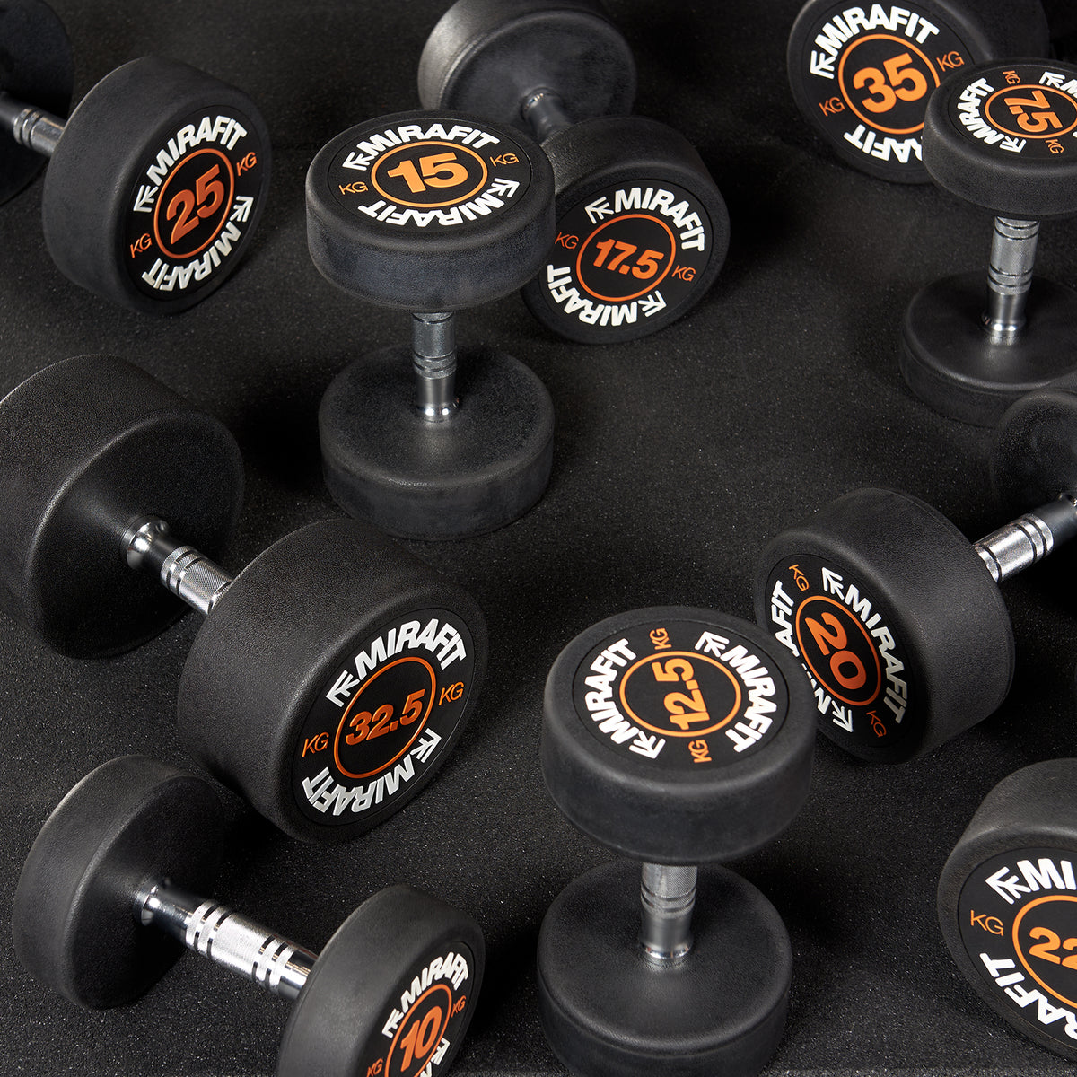 Mirafit Rubber Dumbbells With Rack - 5kg to 25kg Set