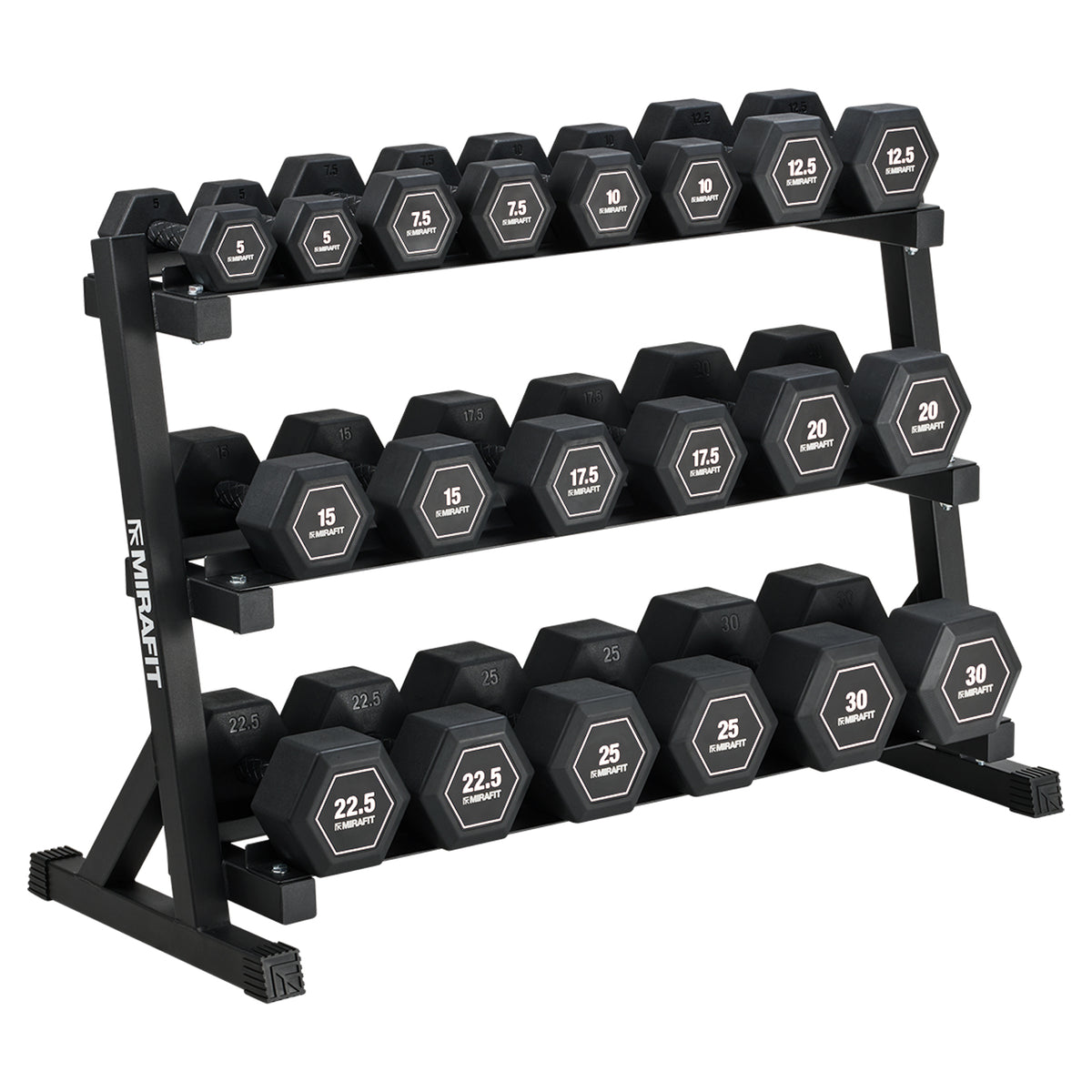 Mirafit Rubber Grip Hex Dumbbell Set & 3 Tier Weight Rack