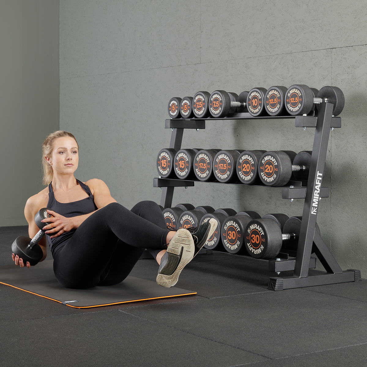 Mirafit Rubber Dumbbellset & 3-Laags Halterrek